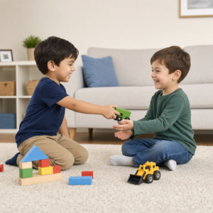 boy sharing toy, getting kids to cooperate, get kids to cooperate